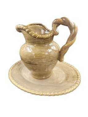 Pacific Rim Hand Painted Pitcher and Oval Platter set of 2 with twisted border.